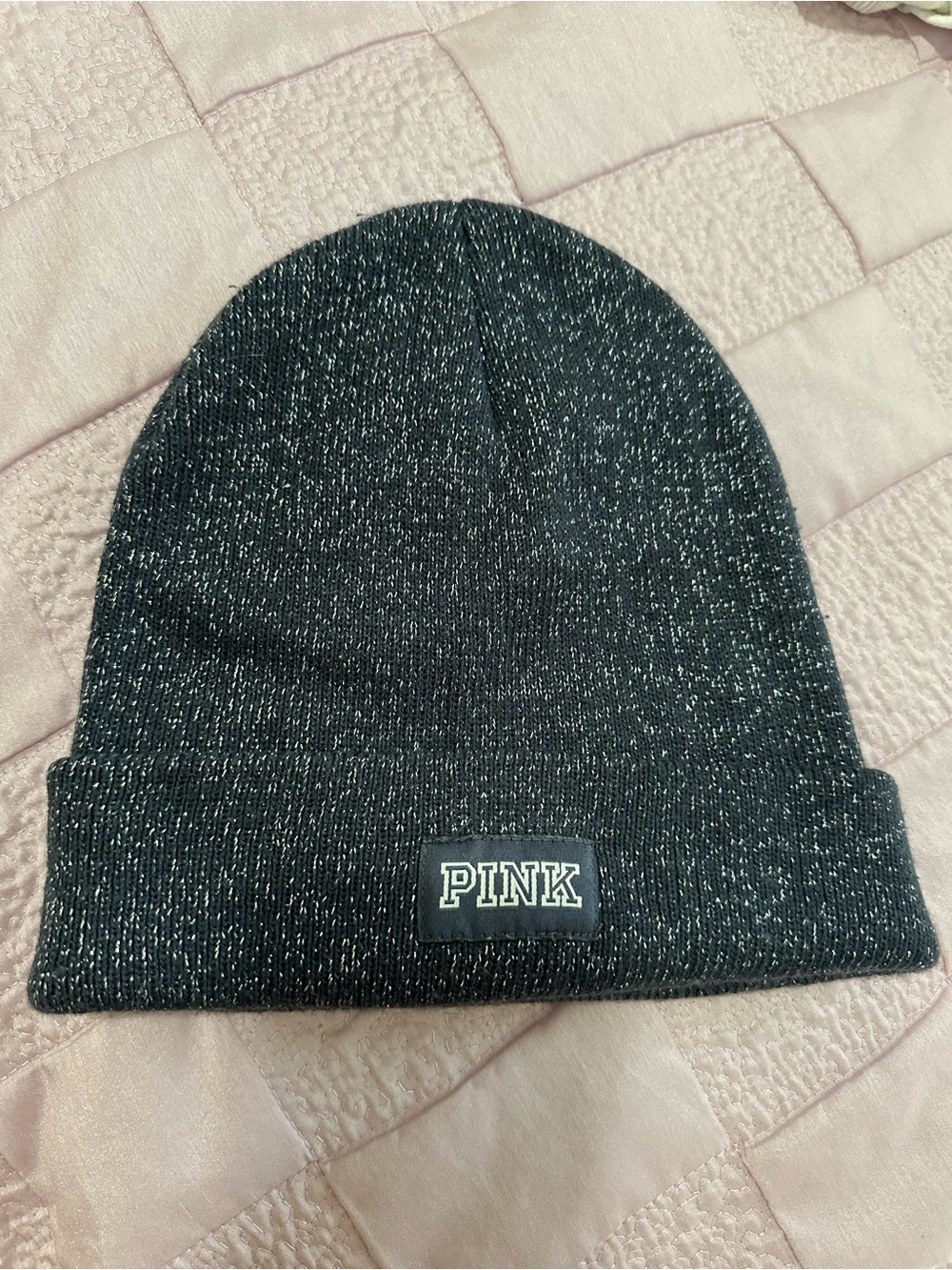 PINK Victoria's Secret Black Marled Knit Cuffed Beanie